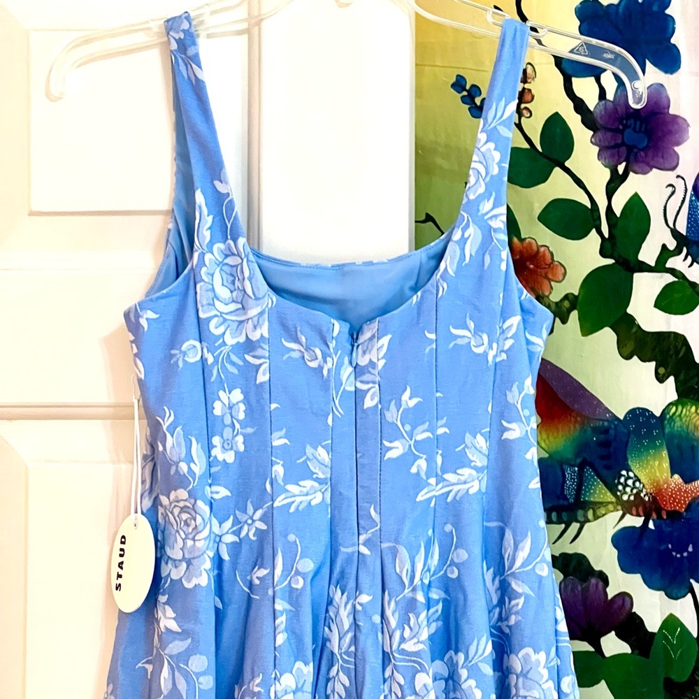 🌺🎉HP🎉🌺 NWT Staud Wells Midi Dress Blue Rose 🌟VERY RARE🌟 - Picture 15 of 16